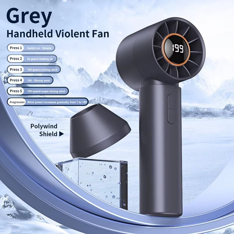 STARQ - Digital Power Display Rechargeable Cooling Mini Portable Handheld Small Fan Long Battery Life Small Office Fan (Grey)