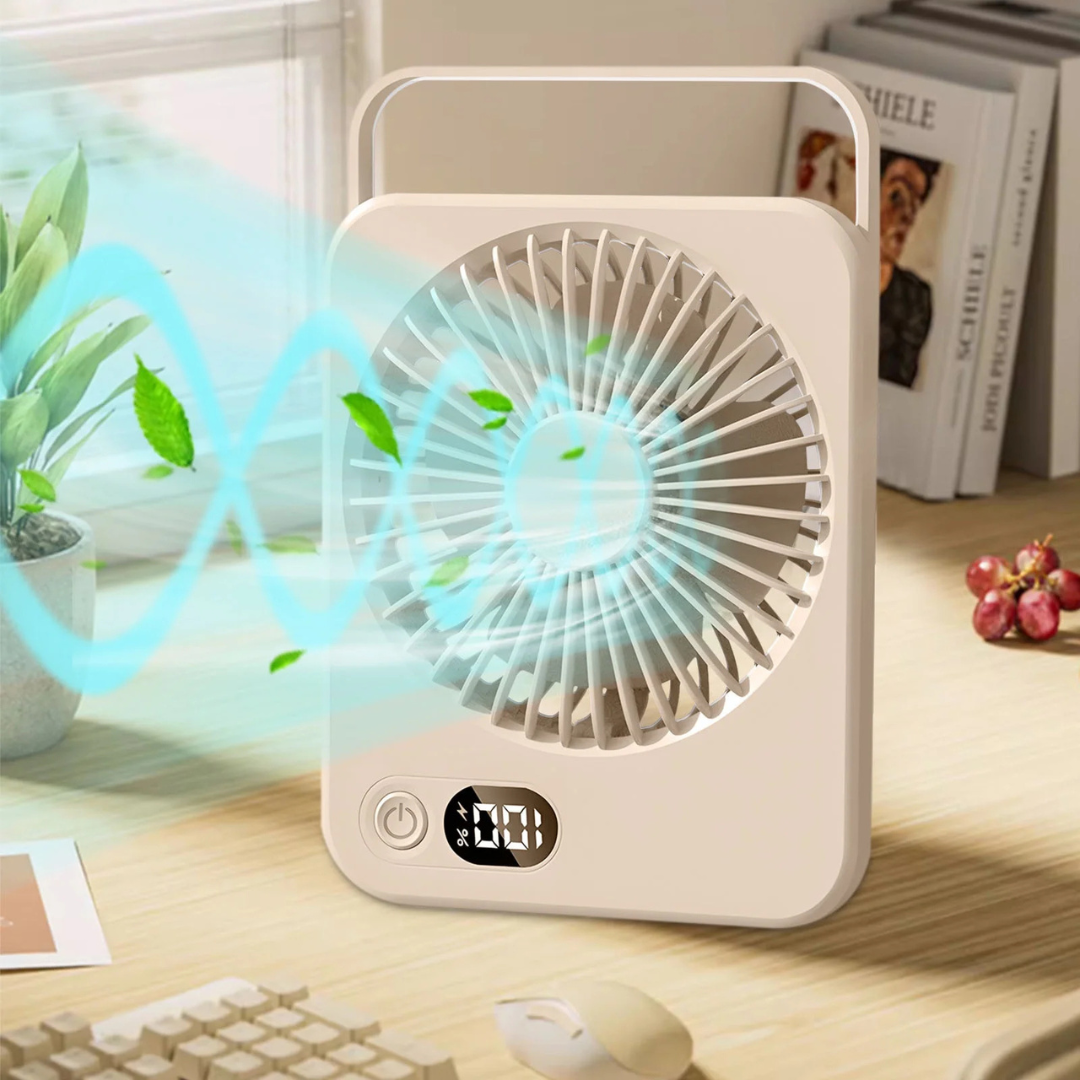 STARQ Mini Portable table Fan, Powerful Hand Fan 5 Speed 1200 mah Personal Desk Fan with Base, Lightweight Rechargeable USB Handheld Fan for Girl, Women, Men, Indoor, Outdoor (Coffee)