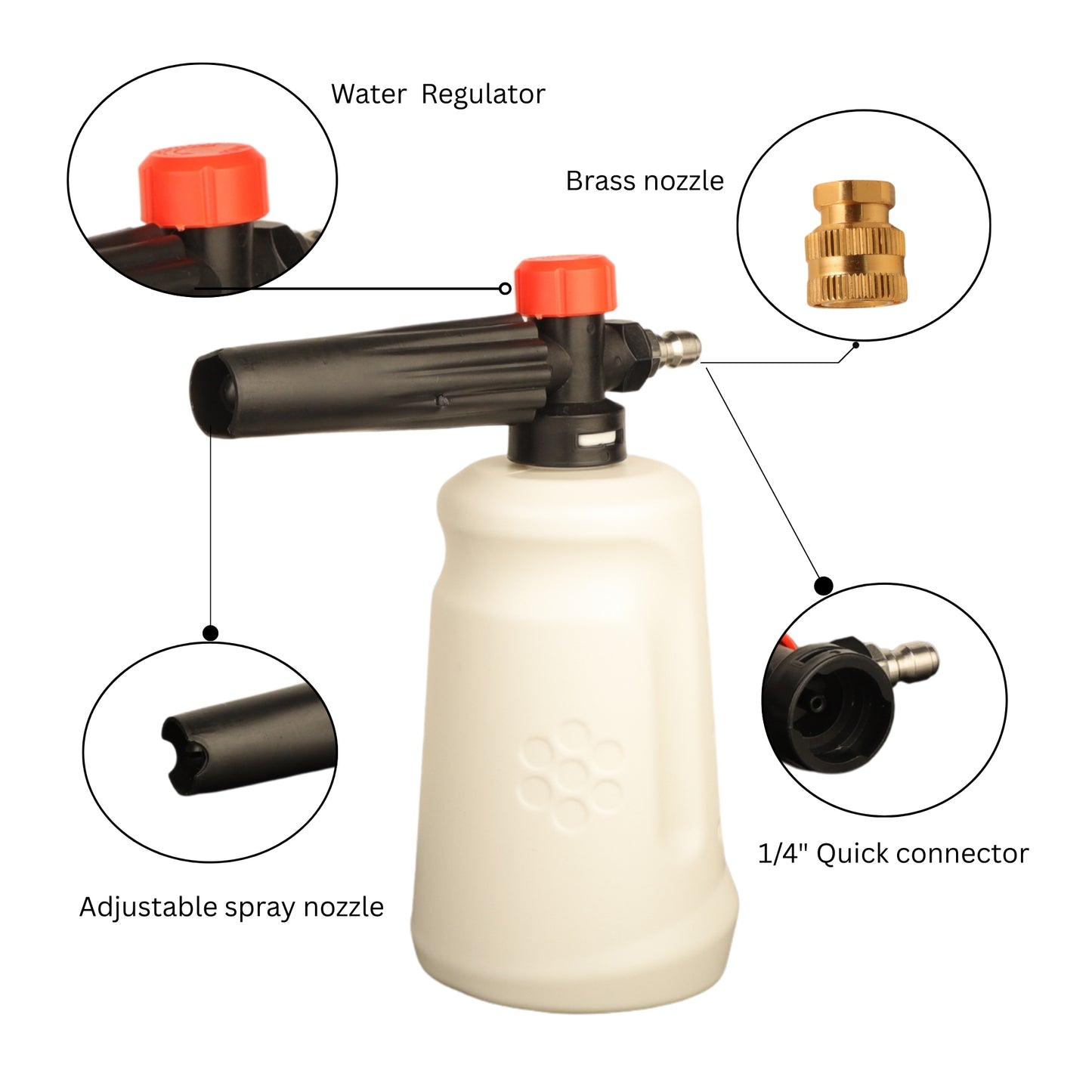 Starq New Advance Adjustable Pro Foam Lance/Cannon for Thick Clinging Foam, 1000 PSI, 1.1mm Orifice, Brass/ABS Nozzle,1/4" with Quick Connector, Plastic (FL2)