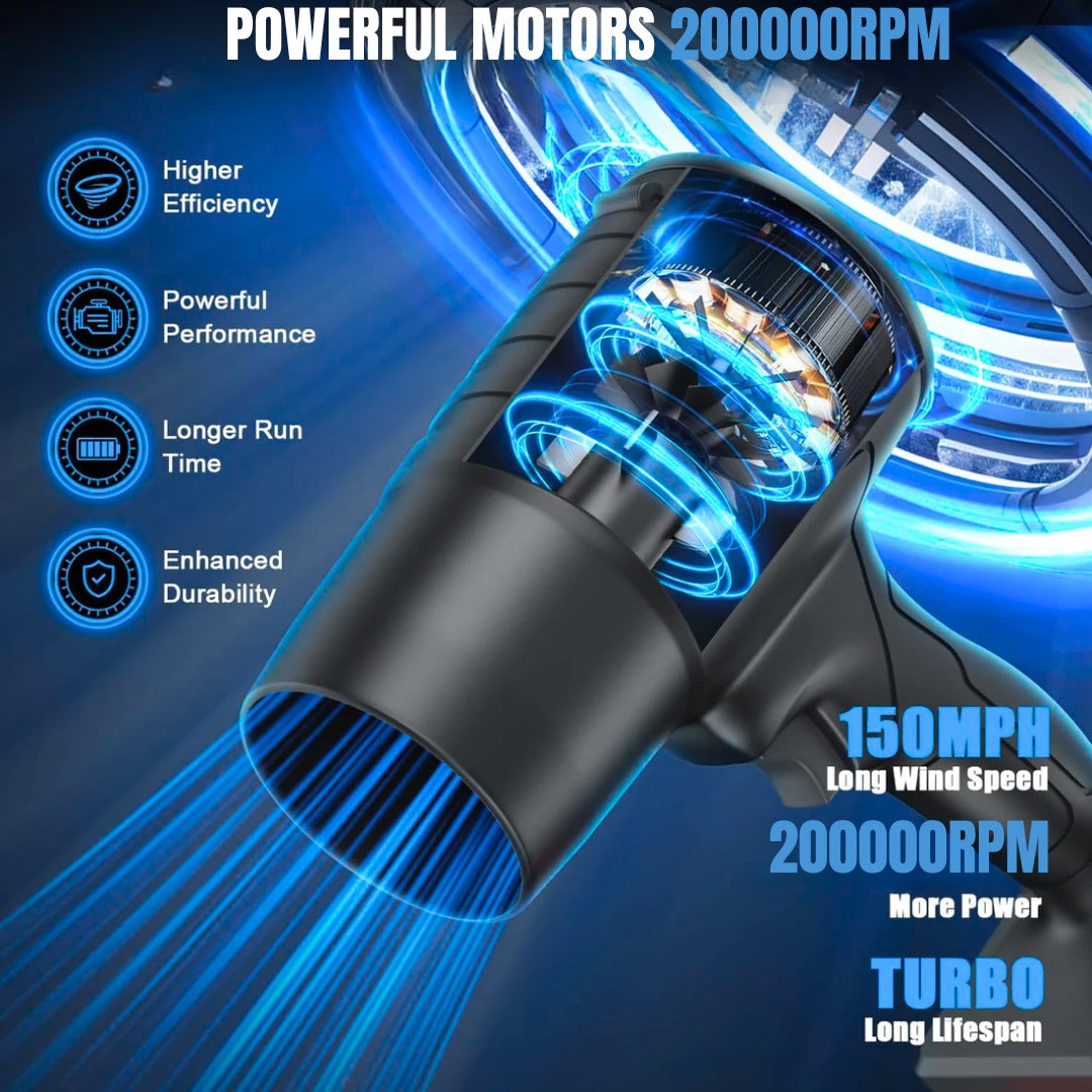 STARQ Upgraded Super Powerful Turbo Air Blower & Vaccum Cordless | Handheld 3rd Generation Brushless Motor 200000 RPM | 3 Speed | 2000mAh Rechargeable | Multi Usage for Car | Home | Electrical Works
