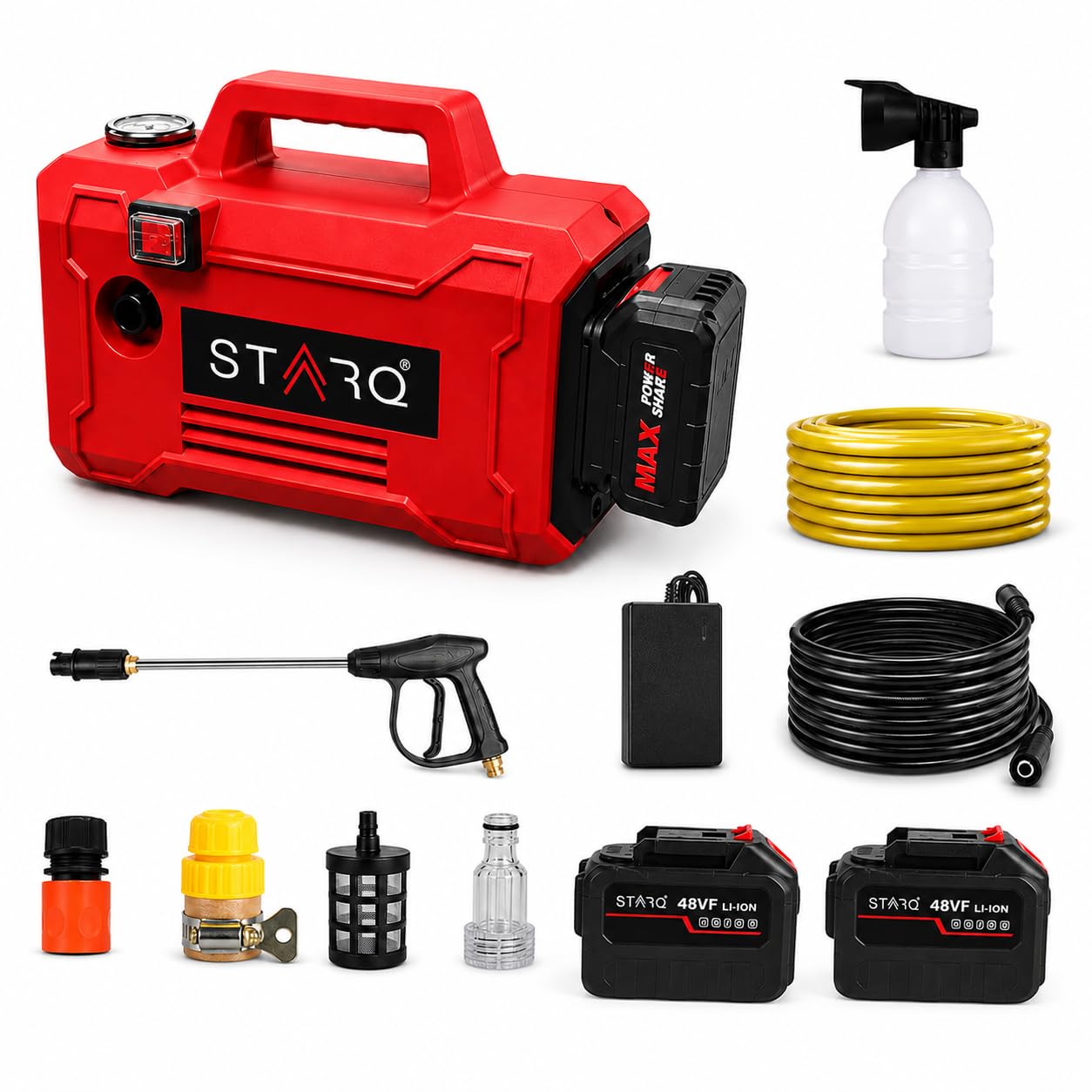 STARQ TurboElite 48V Cordless High Pressure Washer, 1200 Watts, 120 Bar, 8 LPM, with 5000mAh Batteries, 8 Meter Hose Portable Car, Bike, and Home Cleaning (Single Battery Included)