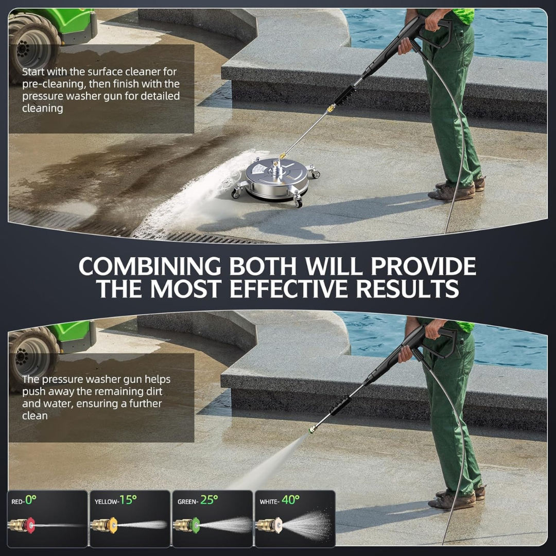 STARQ Stainless Steel Pressure Washer Surface Cleaner, 3/8" Fitting, with Yoke Handlebar, For Concrete Driveway Patio Floor