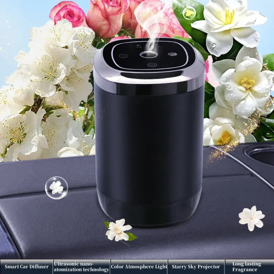STARQ Smart Car Air Freshener Diffuser Auto On/Off Rechargeable Aroma Diffuser Cloud Mist Perfume Humidifier (Cordless Dispenser with Starry Light)