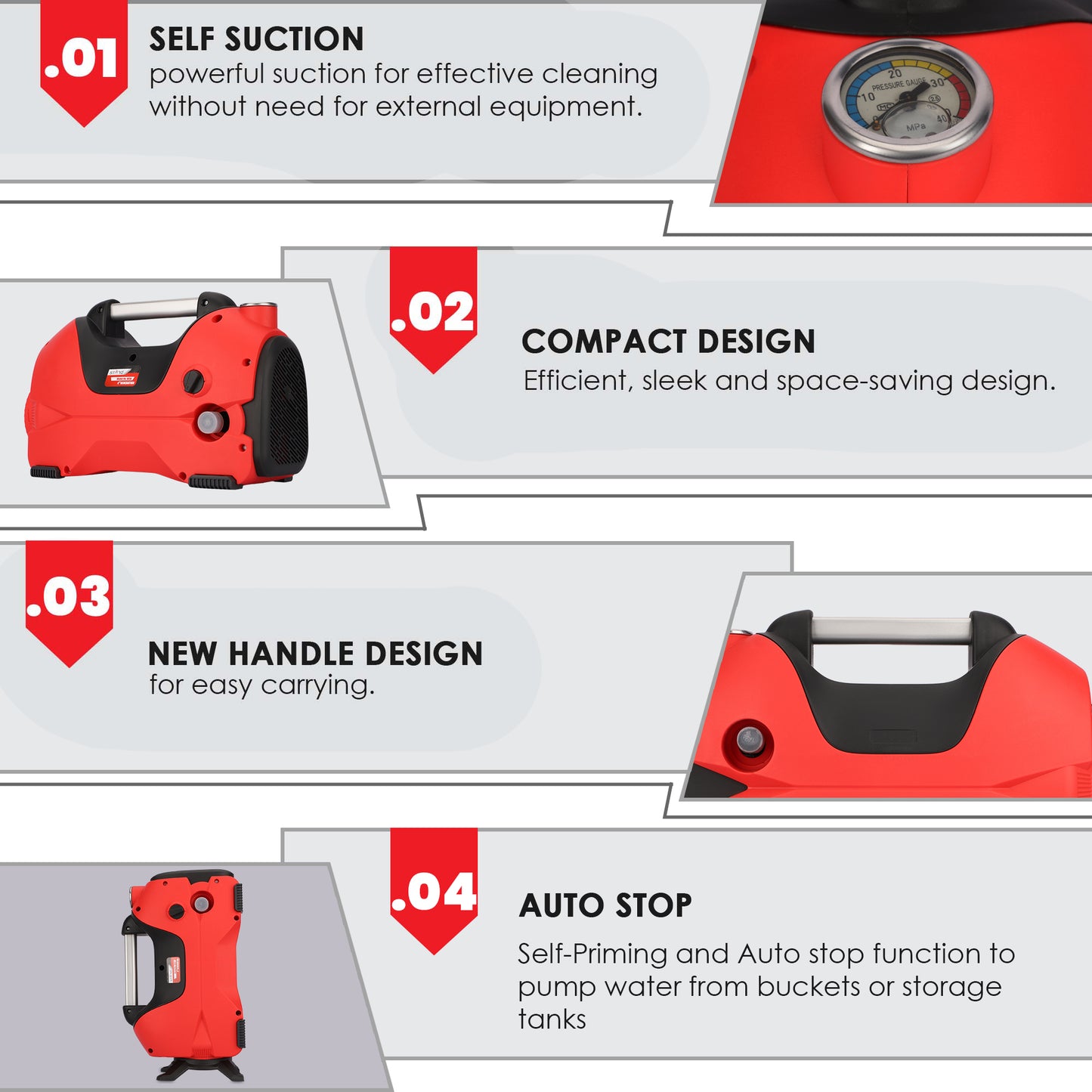 STARQ W3A 4TH Generation I 2300W I 250 Bar I Heavy Duty High Pressure Car Washer I Red (Standard)