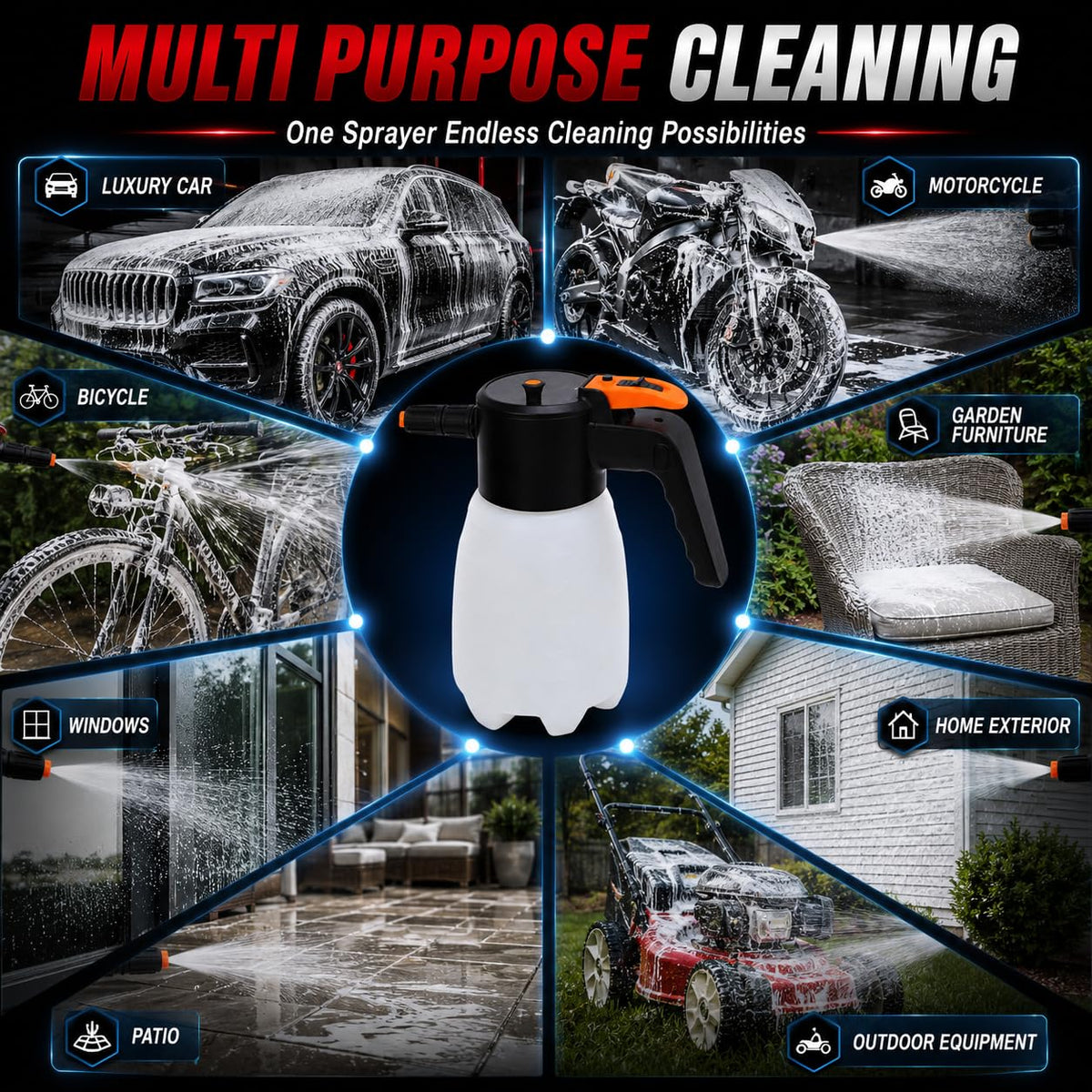 STARQ Foam Sprayer 1.7 Electric Foam Cannon 1.7 L Cordless Rechargeable Foam Blaster with Adjustable Nozzle for Car Wash, Bike, Auto Detailing, Garden & Home Cleaning