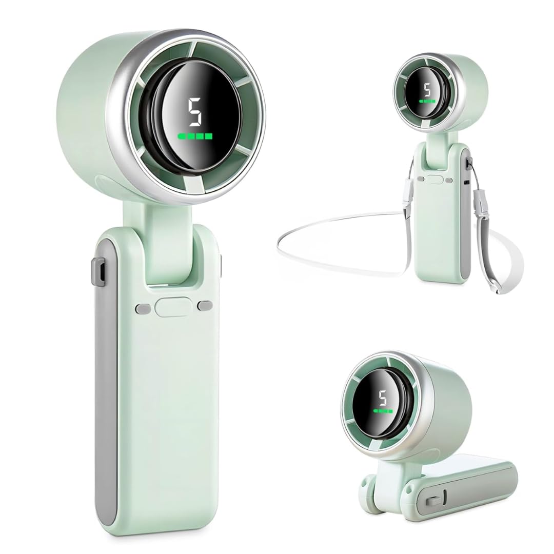 STARQ Portable Handheld Fan with LED Display, 5 Speed Adjustable Foldable Mini Desk Fan, 3600mAh USB Rechargeable Turbo Cooling Fan for Travel Outdoor Home Office Turbo-Fan (Colour As Per Availablity)