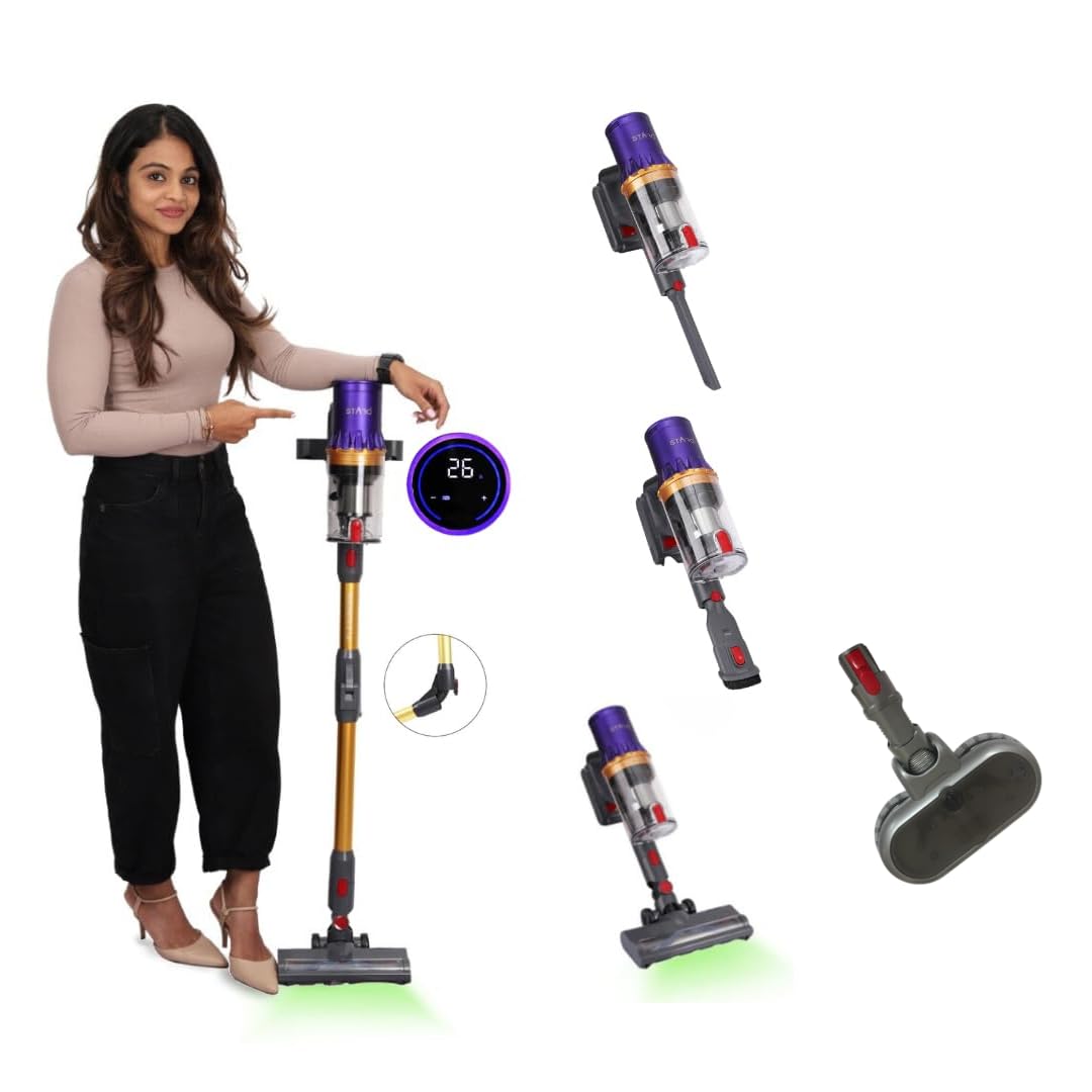 STARQ Vacuum Cleaner Flexibend, Laser Guided Brush 400W Touchscreen & 28 Kpa Strong Cyclonic Suction, HEPA Filter Cordless Bagless & Rechargeable Upto 60min Runtime (Flexibend-mopkit)