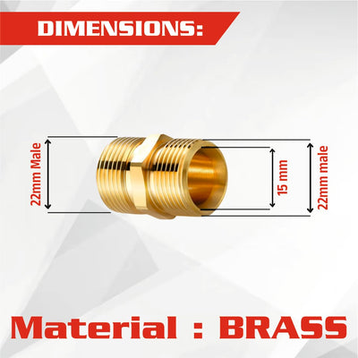 Heavy Duty M22-15mm Metric Male Thread Fitting | Solid Brass Build | Withstand 5000 PSI Pressure | Pressure Washer Hose Extension Coupler