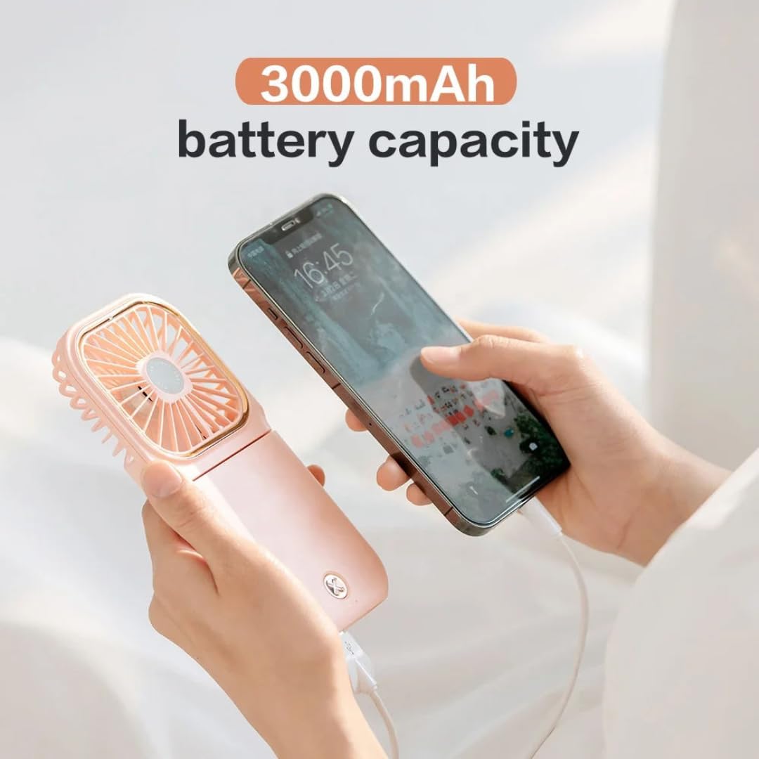 STARQ Portable Mini Handheld Fan with 3000mAh Rechargeable Battery, Foldable Personal Cooling Fan for Travel, Office & Outdoor Use FC3 (Colour As Per Availablity)