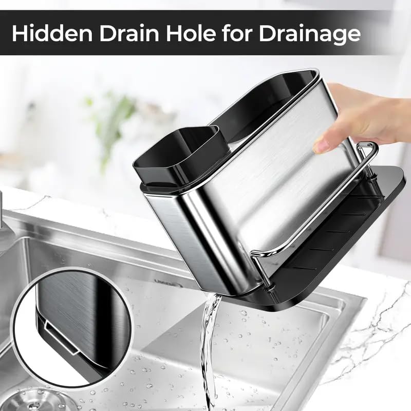 STARQ Kitchen Sink Caddy with Soap Dispenser, Non-Slip Kitchen Sink Cleaning Organiser with Sponge Holder & Brush Holder