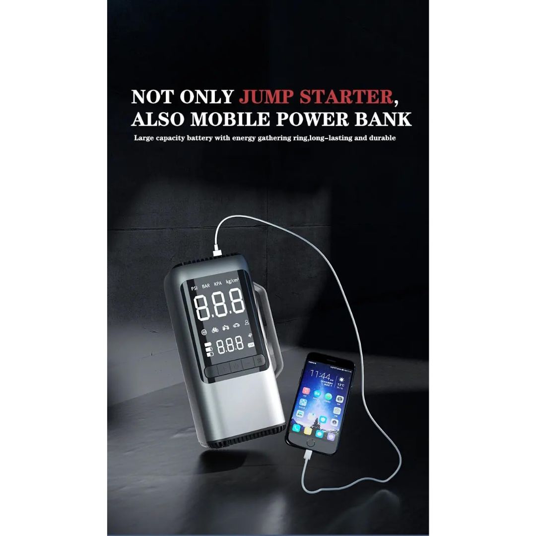 STARQ 6 in1 Jump Starter Battery, Digital Tyre Inflator 150PSI & Vacuum Cleaner, 21000mAh Portable Power Bank LED Light (6in1)