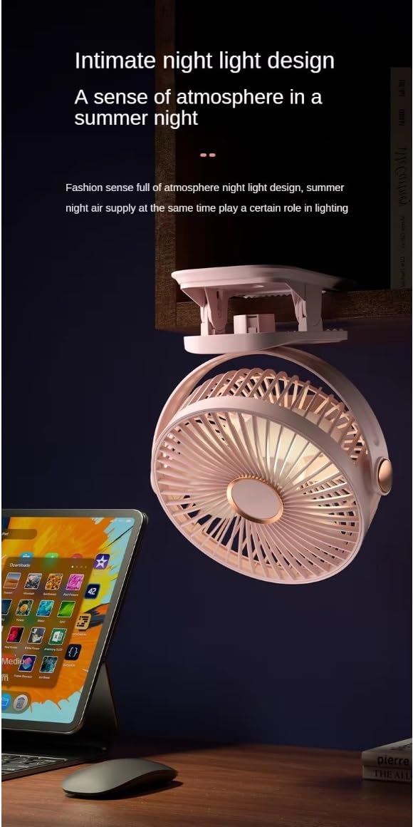 STARQ® Mini Desk Fan with 360° Rotation Mini Clip Fan USB Rechargeable Desk Fan With Adjustable Head and Strong Clamp (Pink)