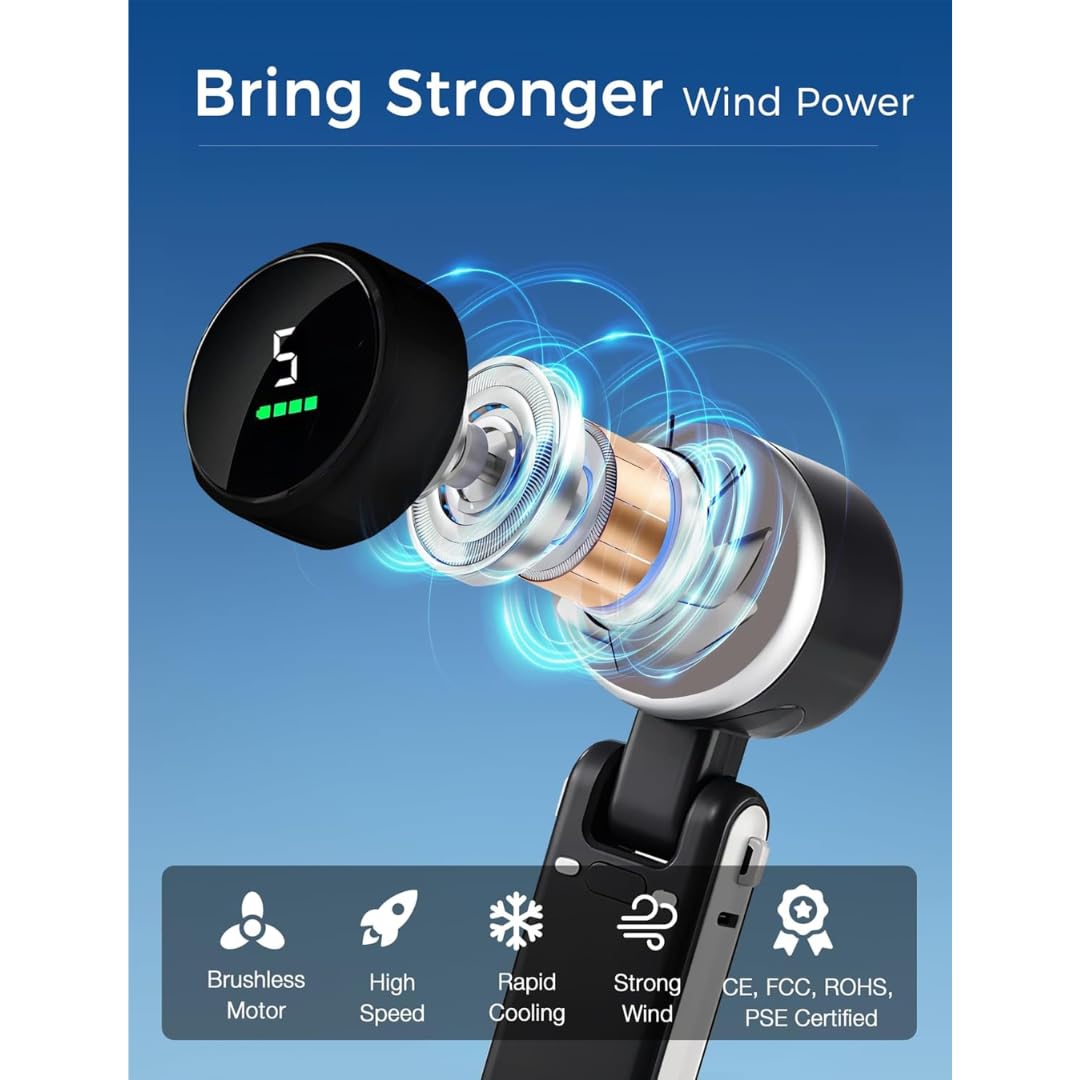 STARQ Portable Handheld Fan with LED Display, 5 Speed Adjustable Foldable Mini Desk Fan, 3600mAh USB Rechargeable Turbo Cooling Fan for Travel Outdoor Home Office Turbo-Fan (Colour As Per Availablity)