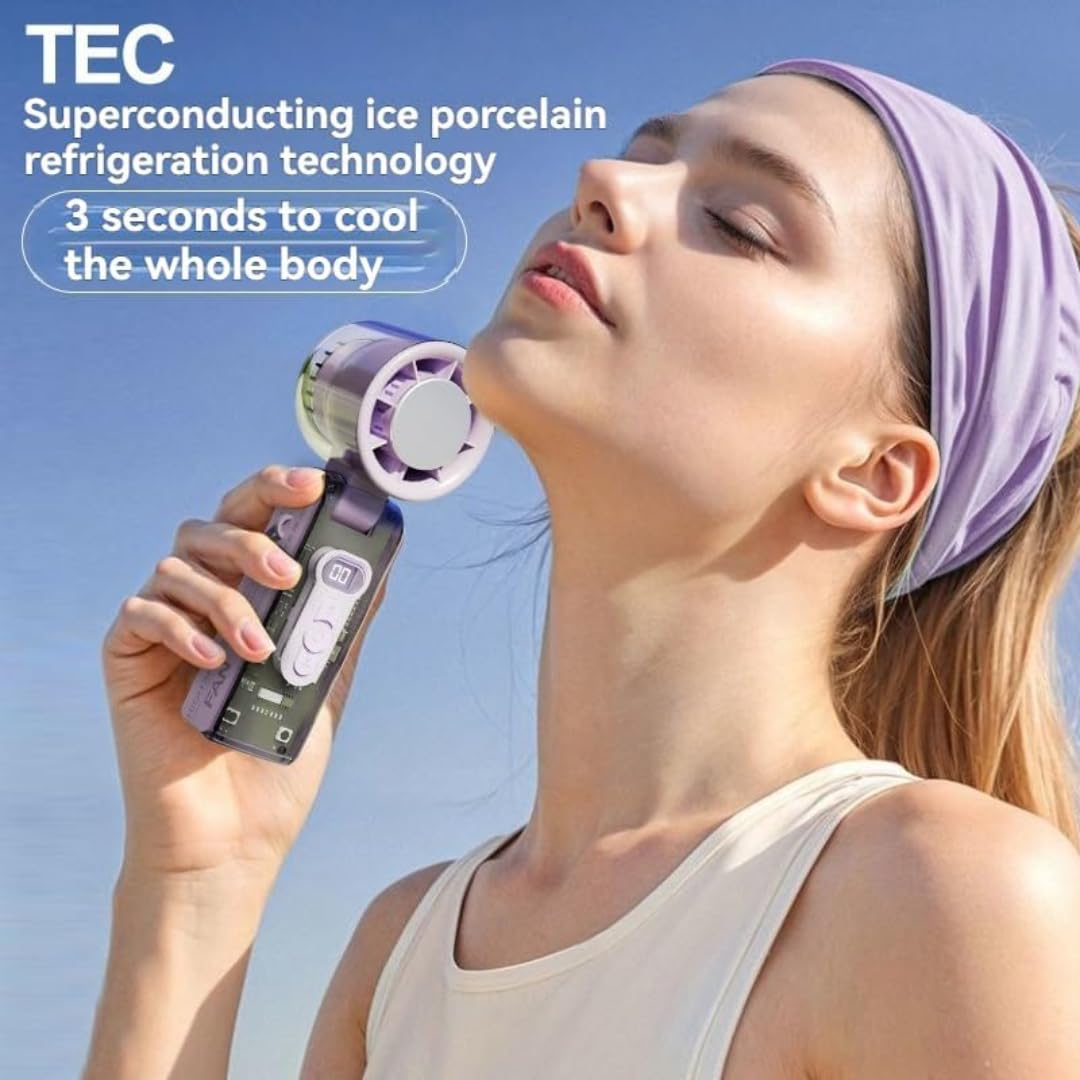 STARQ Turbo Handheld Fan with Instant Cooling Plate & LED Light, Foldable Portable Fan with 100 Adjustable Speeds, Ice Rush Turbo for Travel Office Home (Color As per Availability) FC8