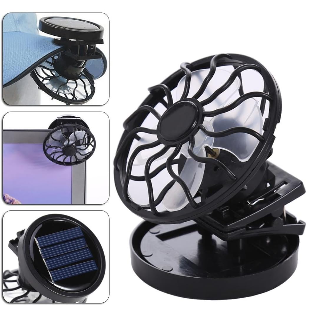 STARQ Solar Fan with Adjustable Clip, Portable Mini Cooling Fan for Home Office Travel Outdoor Use, Energy Saving Fan Black (Solar-Fan)