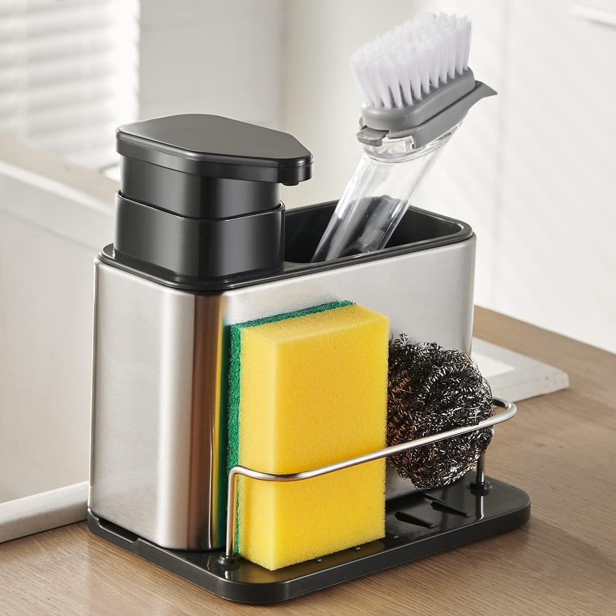 STARQ Kitchen Sink Caddy with Soap Dispenser, Non-Slip Kitchen Sink Cleaning Organiser with Sponge Holder & Brush Holder