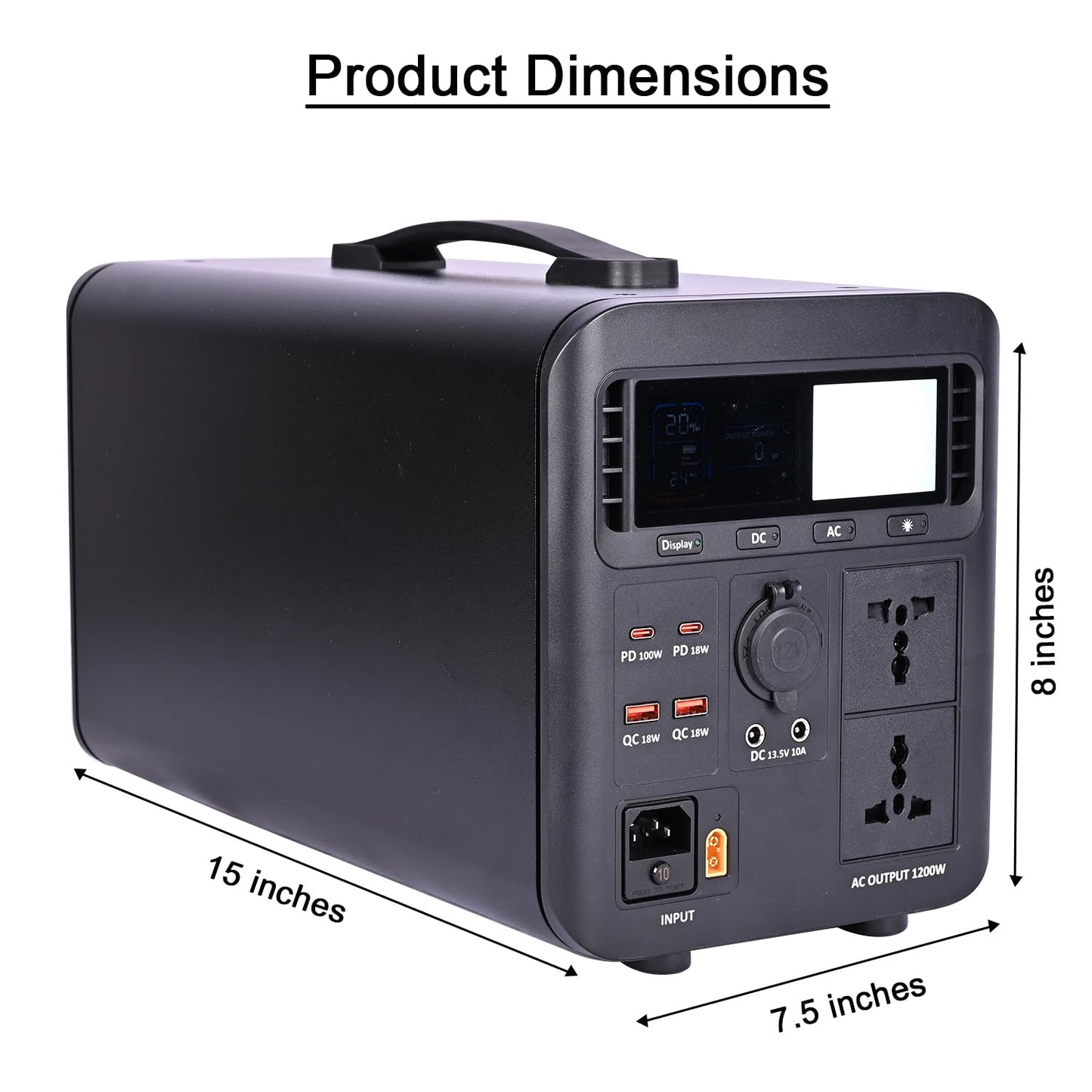 STARQ S1200 Portable Power Station LiFePo4 Battery 1200W AC USB & Type C Output Solar Generator with LED light for Outdoor Camping Fishing Emergency RV (Black)