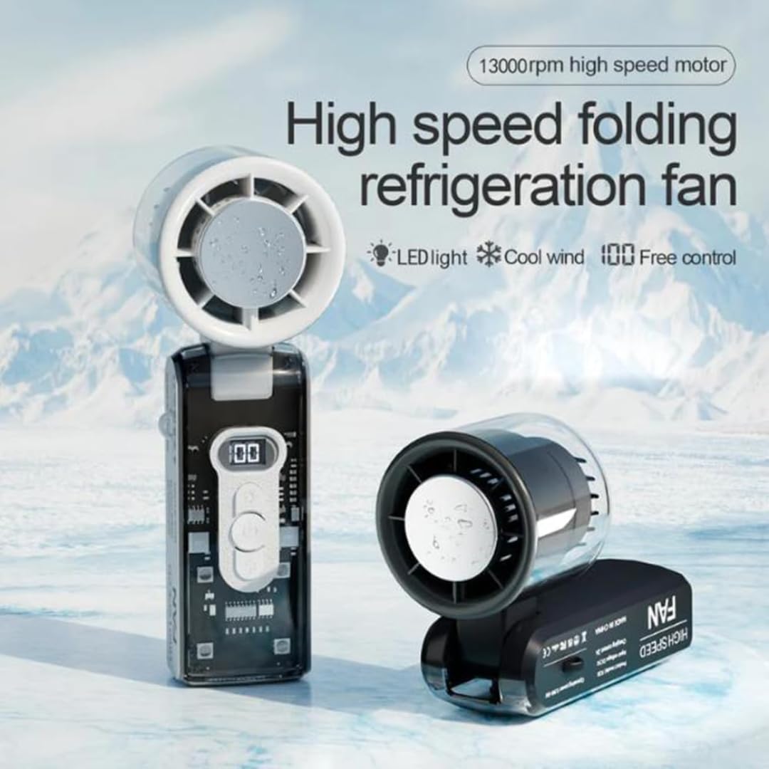 STARQ Turbo Handheld Fan with Instant Cooling Plate & LED Light, Foldable Portable Fan with 100 Adjustable Speeds, Ice Rush Turbo for Travel Office Home (Color As per Availability) FC8