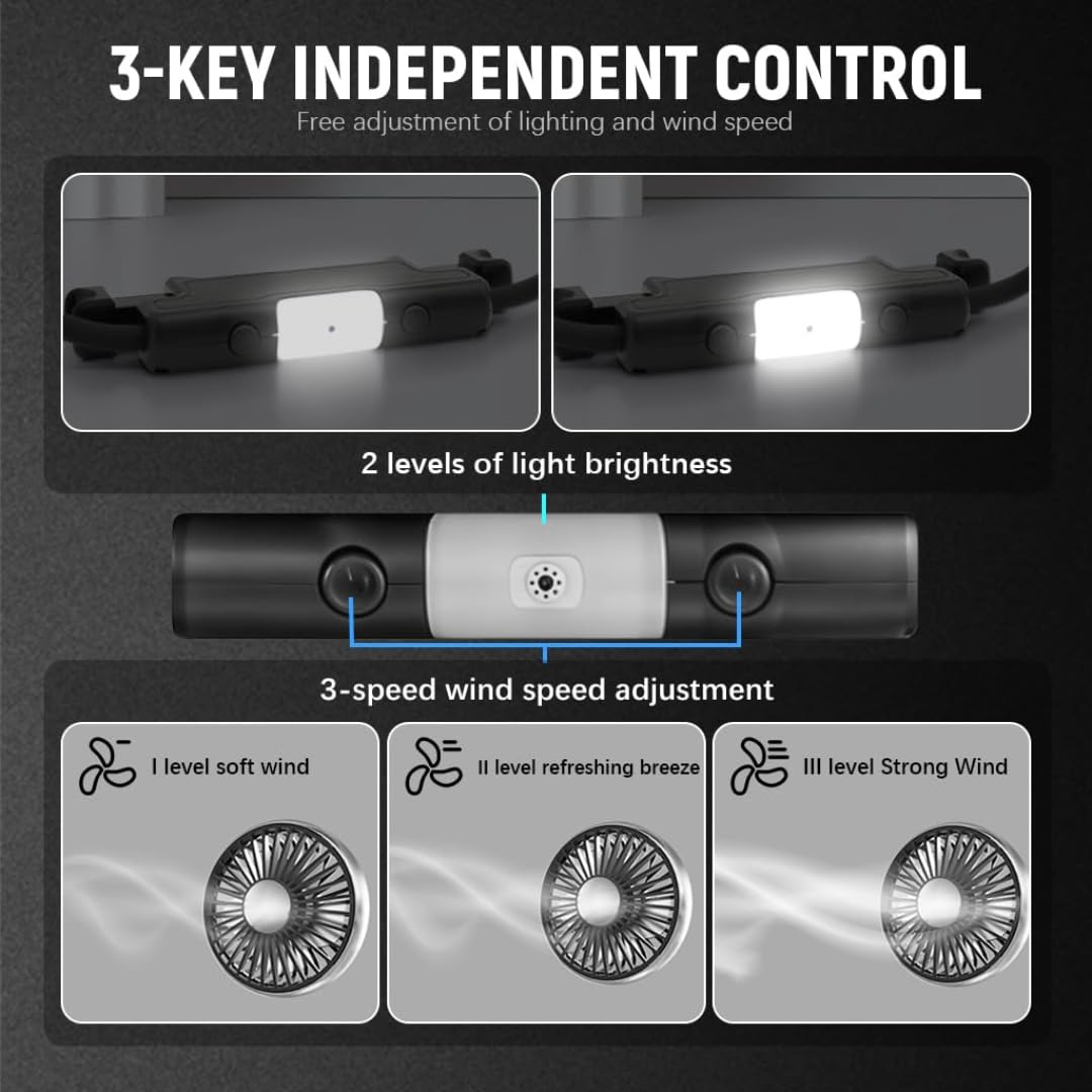 STARQ F310 Dual Head Car Fan USB with Flexible Hose, 360° Rotation, Silent Cooling with LED Light, 3-Speed Powerful Rear Seat Headrest Fan for Cars