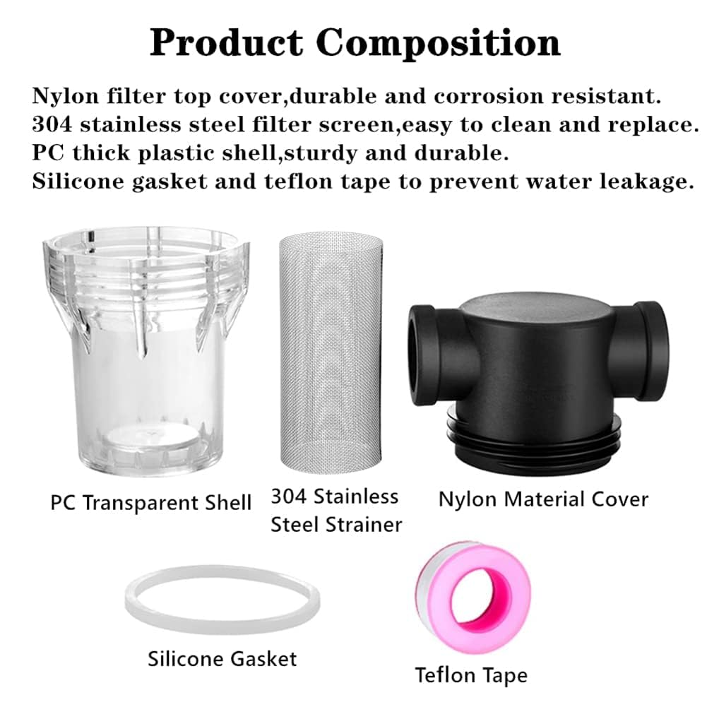 STARQ - T Strainer 1/2" Sediment Filter Attachment Water Filter with 40Mesh Filter Screen Plastic Inline Hose Filter Twist-On Pipe Strainer, Garden Hose