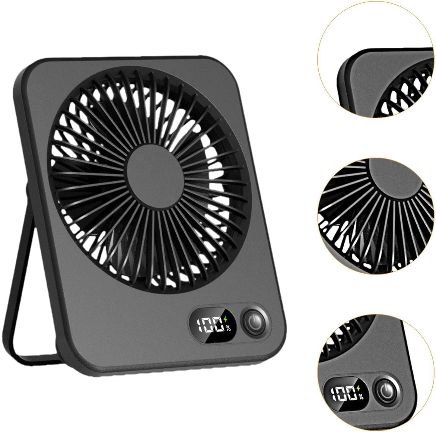 STARQ Mini Portable table Fan, Powerful Hand Fan 5 Speed 1200 mah Personal Desk Fan with Base, Lightweight Rechargeable USB Handheld Fan for Girl, Women, Men, Indoor, Outdoor (Black)