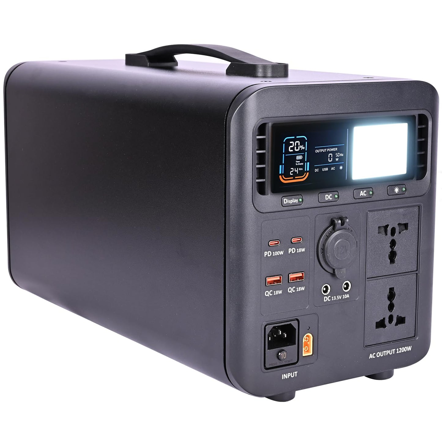 STARQ S1200 Portable Power Station LiFePo4 Battery 1200W AC USB & Type C Output Solar Generator with LED light for Outdoor Camping Fishing Emergency RV (Black)