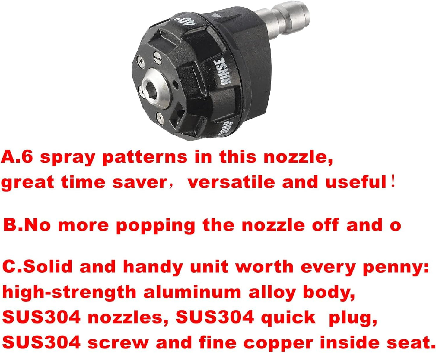 STARQ Pressure Washer Nozzle Tips, 6-in-1 Quick Changeover, Adjustable Pressure Washer Nozzle with 1/4 Inch Quick Connect