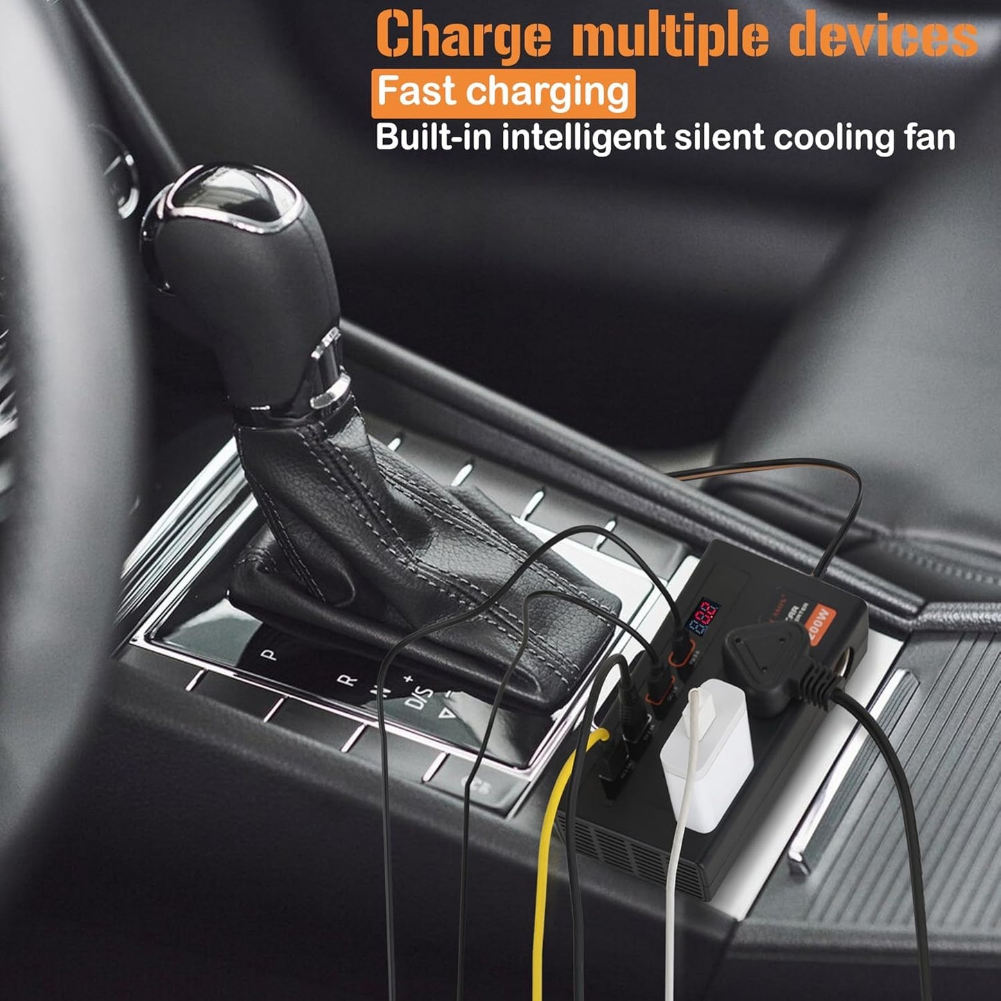200W Car Laptop Charger/Power Inverter with 3 USB (3.1A Max) + 1 C Type(24 W PD) Smart USB Charging Ports, 12V DC to 220V AC, 2X Universal AC Outlet (Double-Plug)