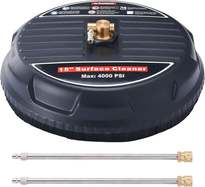 STARQ 15" Pressure Washer Surface Cleaner with 2 Extension Wands 1/4" Quick Plug for Driveways Sidewalks Floor Patios Cleaning, Heavy Duty