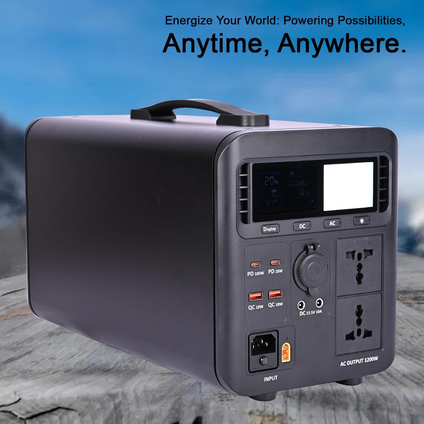 STARQ S1200 Portable Power Station LiFePo4 Battery 1200W AC USB & Type C Output Solar Generator with LED light for Outdoor Camping Fishing Emergency RV (Black)
