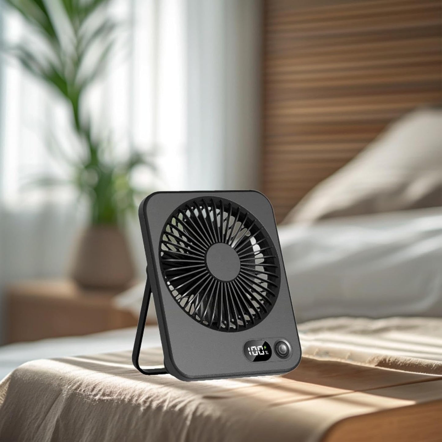 STARQ Mini Portable table Fan, Powerful Hand Fan 5 Speed 1200 mah Personal Desk Fan with Base, Lightweight Rechargeable USB Handheld Fan for Girl, Women, Men, Indoor, Outdoor (Black)
