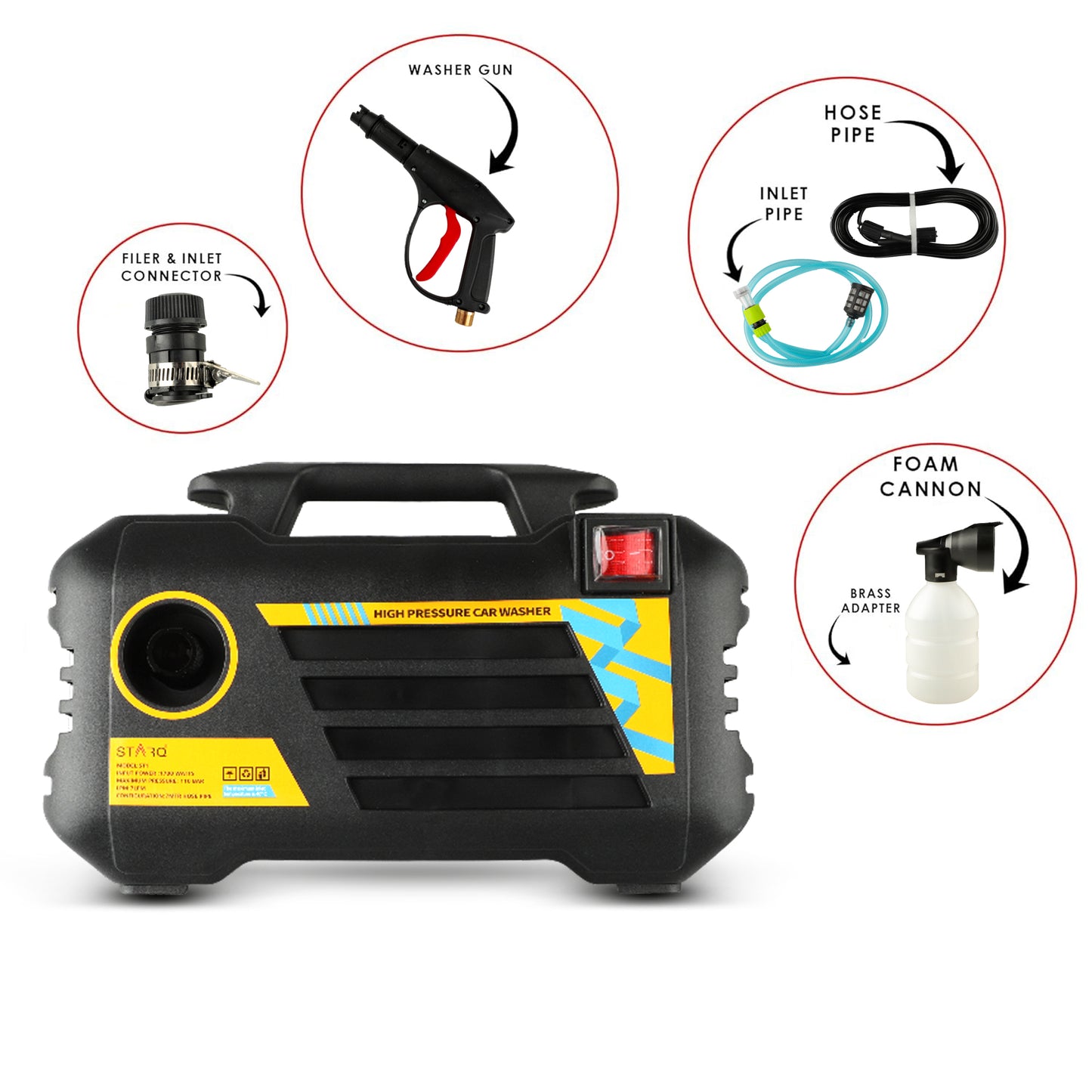 STARQ ST1 | 110 Bar 1700W | Heavy Duty High Pressure Washer for Car, Bike, Home | Pressure Adjustable | Red