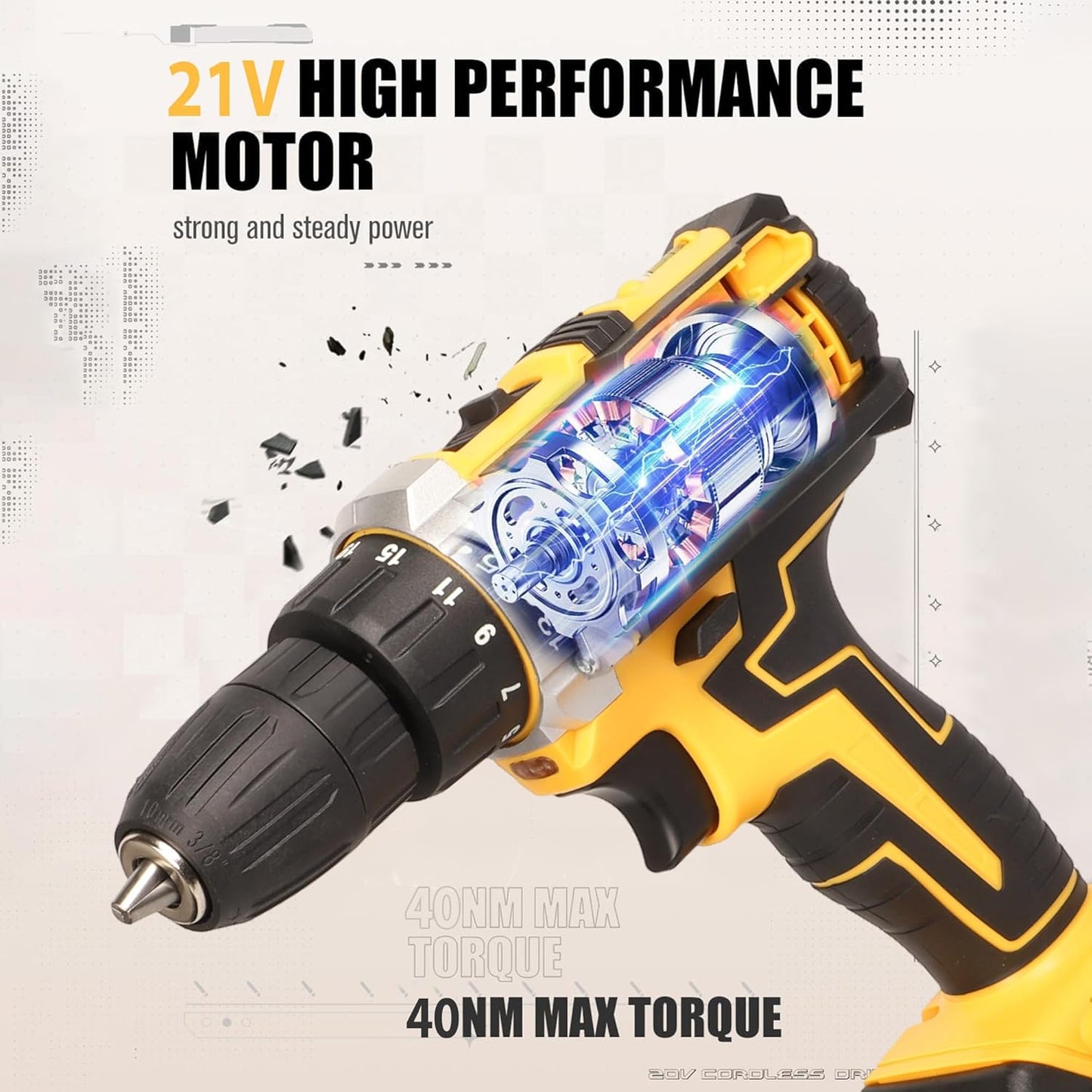 STARQ 21V Li-ion Dual Speed Keyless Chuck Drill |Cordless Drill | Drill Driver | Screwdriver with 2 Batteries, LED Torch Variable Speed and Torque Setting (18+1). (With Batteries) (21v-drill kit)