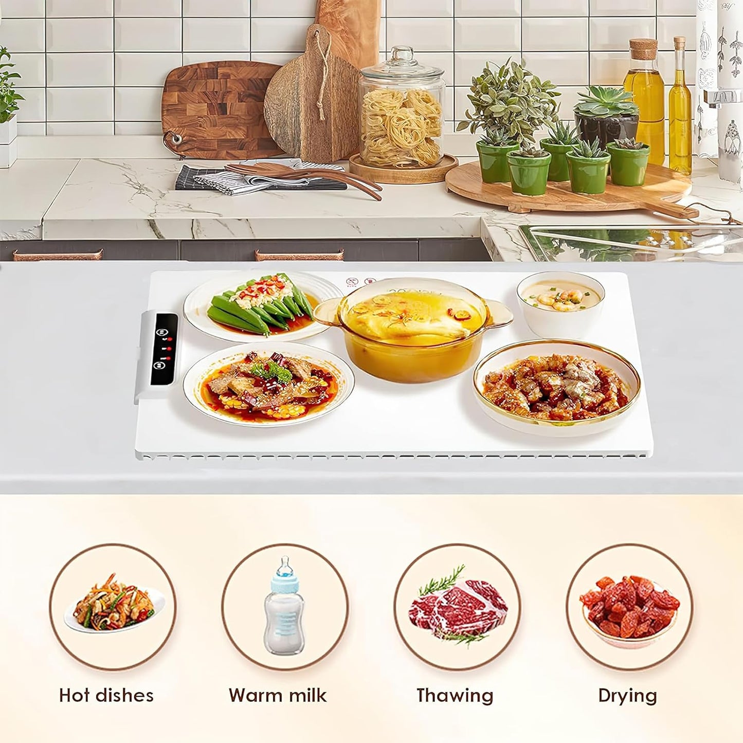 STARQ Electric Warming Tray with 3 Temperature Settings, Rollable and Portable Dining Table Tray, Portable Food Warmer for Travel