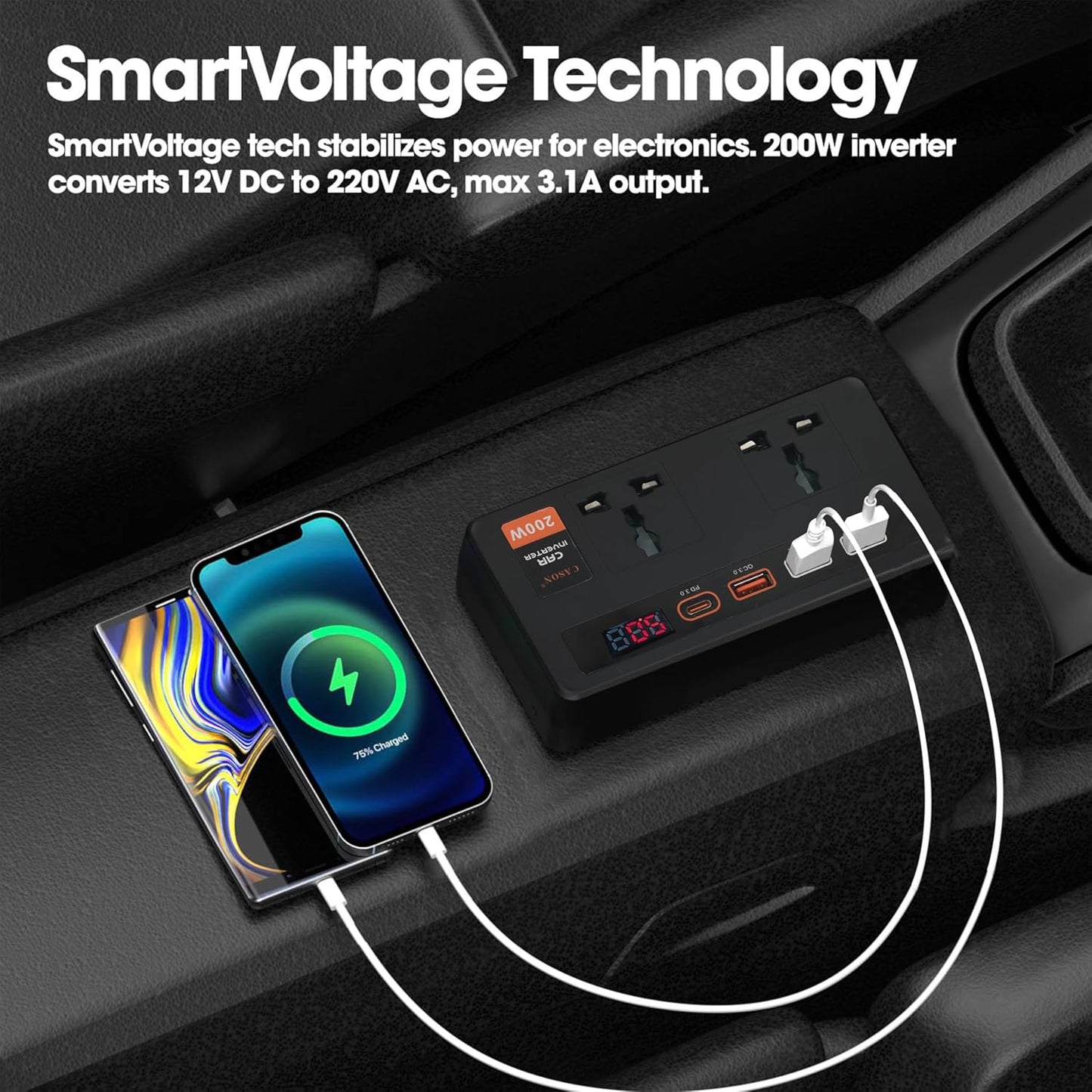 STARQ Smart 300W Car Power Inverter 12V to 220V Auto Charger Adapter White Vehicle Electronics & GPS Car Electronics Accessories Power Inverters (Double-Plug)