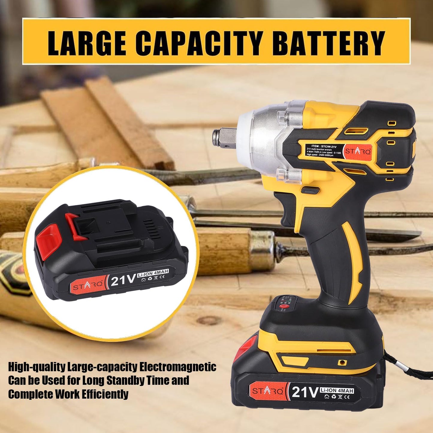 STARQ PRO Series 21V(37V Max) Brushless Double Battery Powerful Cordless Impact Wrench | Impact Driver (Impact Wrench)