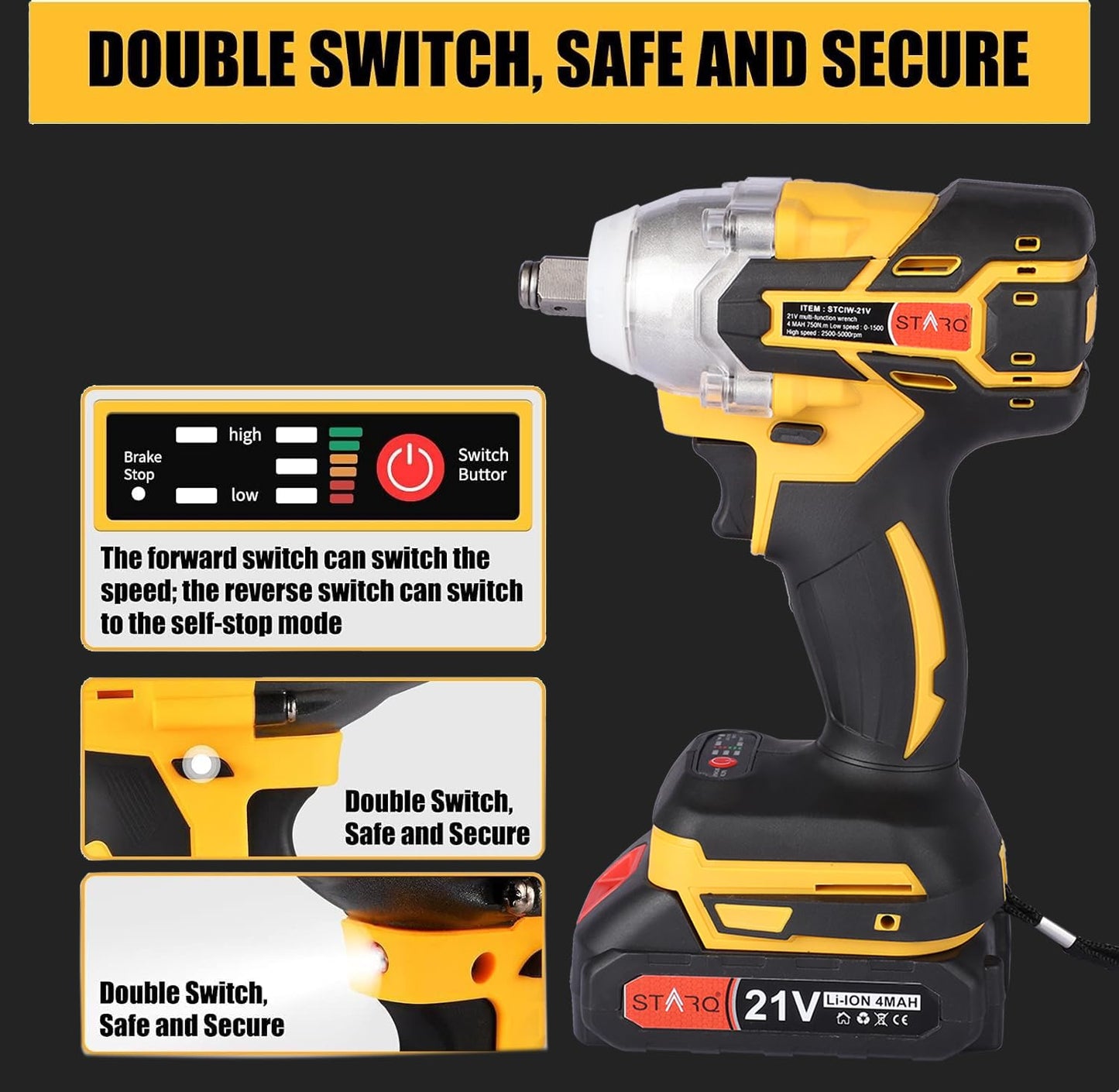 STARQ PRO Series 21V(37V Max) Brushless Double Battery Powerful Cordless Impact Wrench | Impact Driver (Impact Wrench)