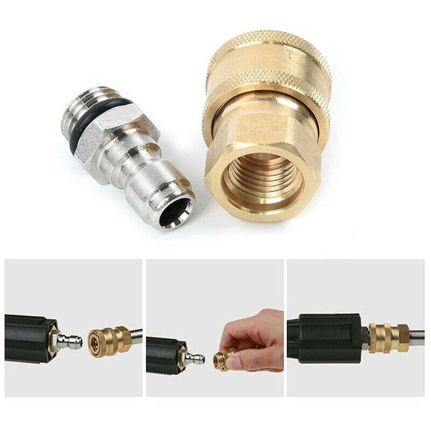 STARQ Quick Connector Coupler Set Adapter for Pressure Washer Gun 1/4 Steel and 3/4 Brass QD Quick Release Type