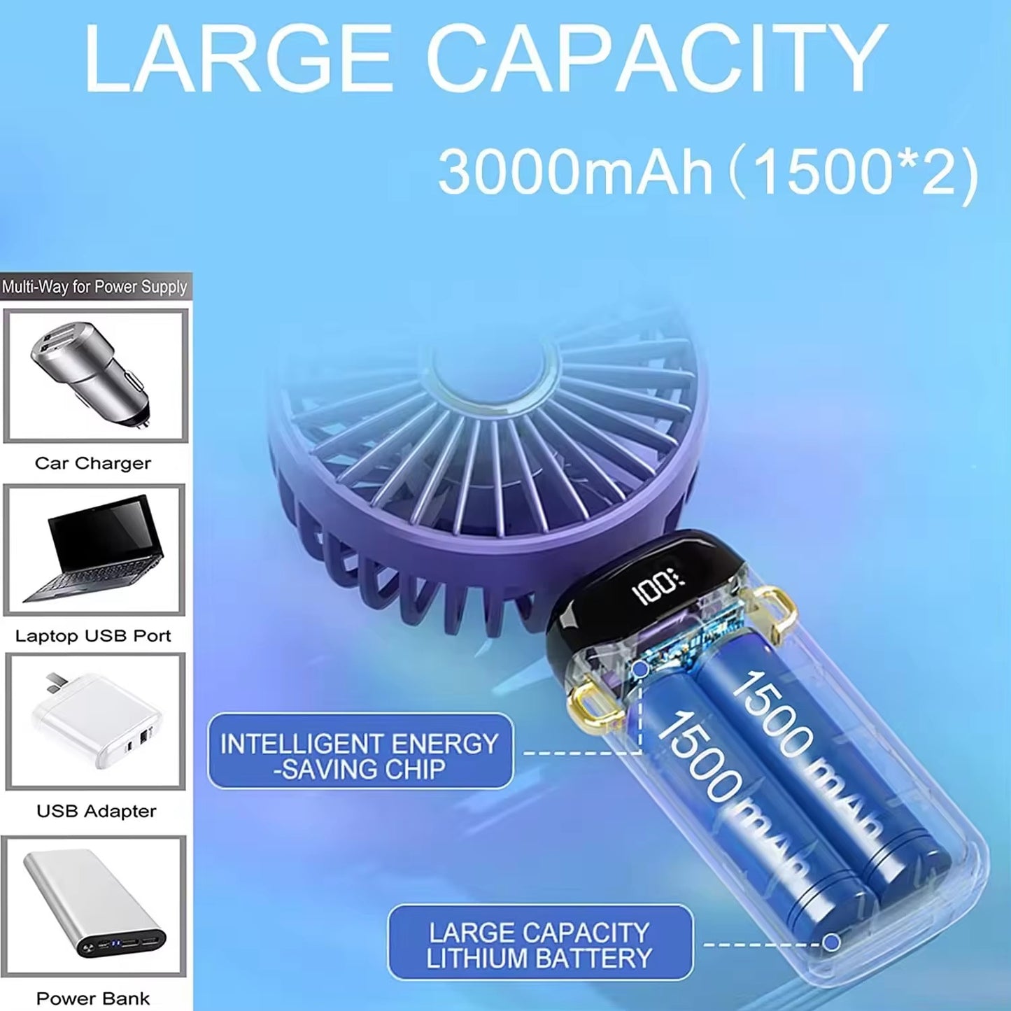 STARQ - Portable Mini Fan USB Rechargeable Mini Air Cooler Hand Held Small Fan (White)