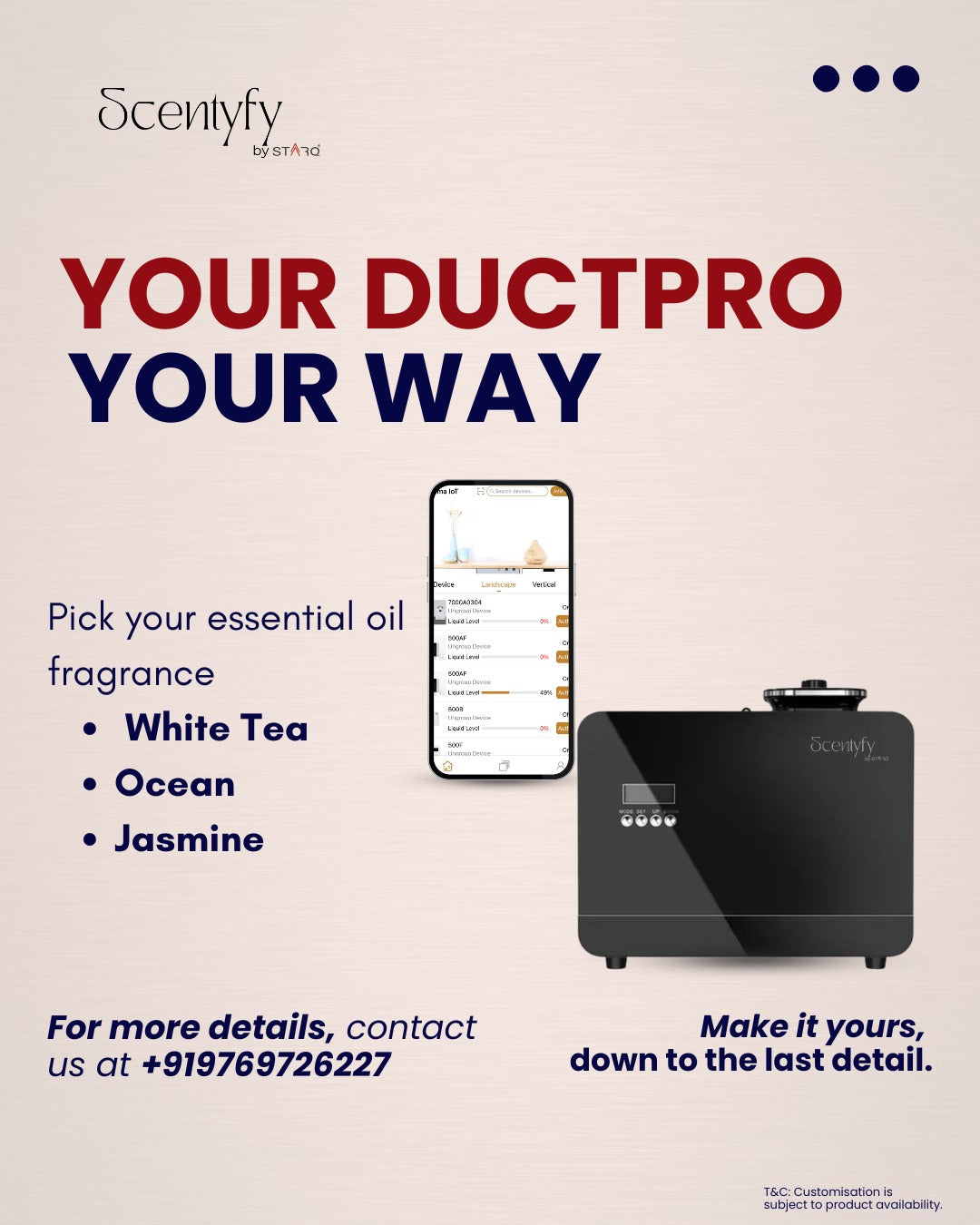 STARQ DuctPro HVAC Smart Air Scent Diffuser Waterless Aroma Machine with App Control Cold Atomization Ultra Quiet No Heat for Home Commercial Use Includes 300ml Starter Perfume