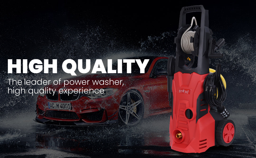 STARQ ST-2400U Watts 220 Bar Portable High Pressure Washer Universal Motor 1 Year Warranty Red Black 100% Copper Winding for Home, Car and Bike Washing