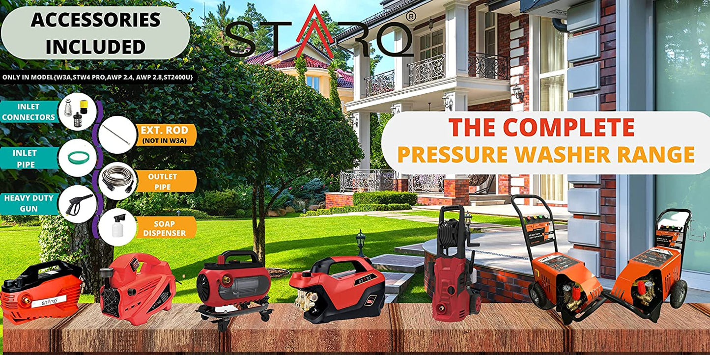 STARQ STW4 PRO 2nd GENERATION 2800 W Heavy Duty (0-300 Bar) Max 300 Bar car Pressure Washer with Pressure Control Knob and Wheels 1 Year Warranty