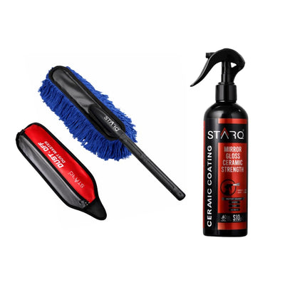 STARQ Ceramic Coating Spray 400ml & Dust Master Car Duster Combo – Extreme Hydrophobic Protection, High Gloss Shine, UV Protection, Lint-Free Scratch-Free Cleaning for Interior & Exterior