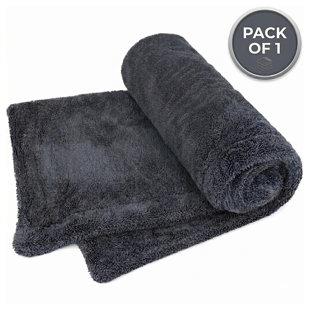 STARQ 1200 GSM Microfiber Car Cloth 40x60 cm Twisted Loop Super Absorbent Drying Towel Edgeless Lint-Free Scratch-Free Plush Cloth for Car Detailing Grey