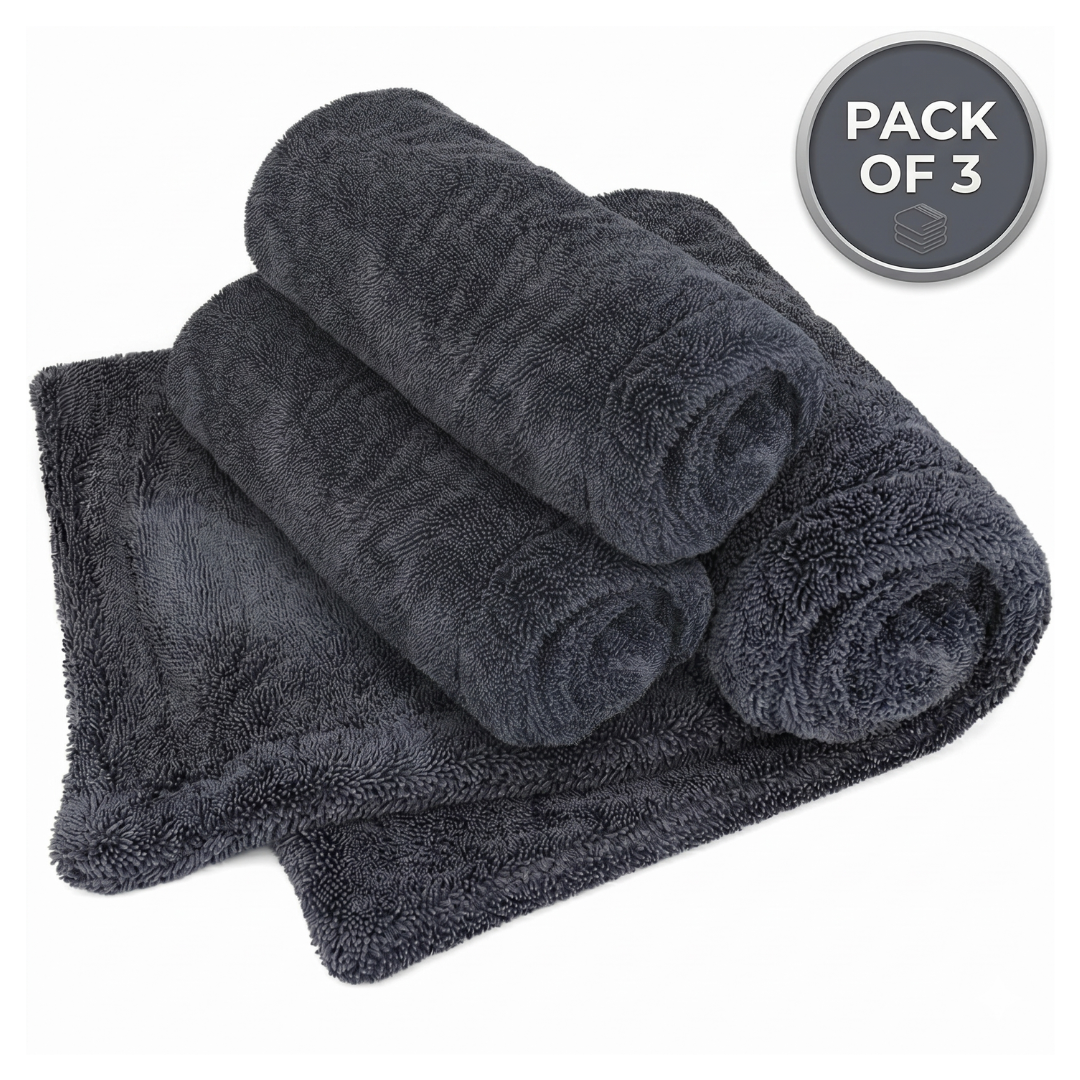 STARQ 1200 GSM Microfiber Car Cloth 40x60 cm Twisted Loop Super Absorbent Drying Towel Edgeless Lint-Free Scratch-Free Plush Cloth for Car Detailing Grey