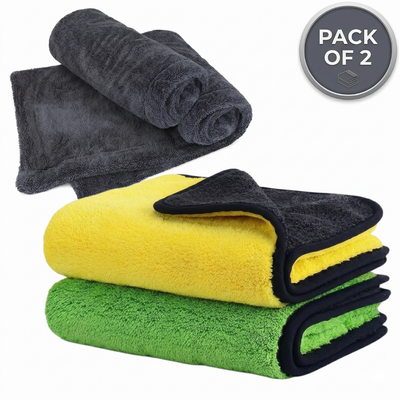 STARQ Microfiber Car Cloth Combo Pack of 1, 600 GSM & 1200 GSM, 40x60 cm Dual Sided Plush & Twisted Loop Drying Towels, Lint-Free Scratch-Free Car Detailing Cloths for Car, Bike & SUV