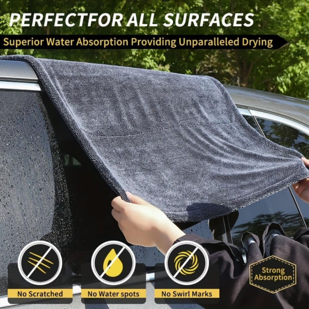 STARQ 1200 GSM Microfiber Car Cloth 40x60 cm Twisted Loop Super Absorbent Drying Towel Edgeless Lint-Free Scratch-Free Plush Cloth for Car Detailing Grey