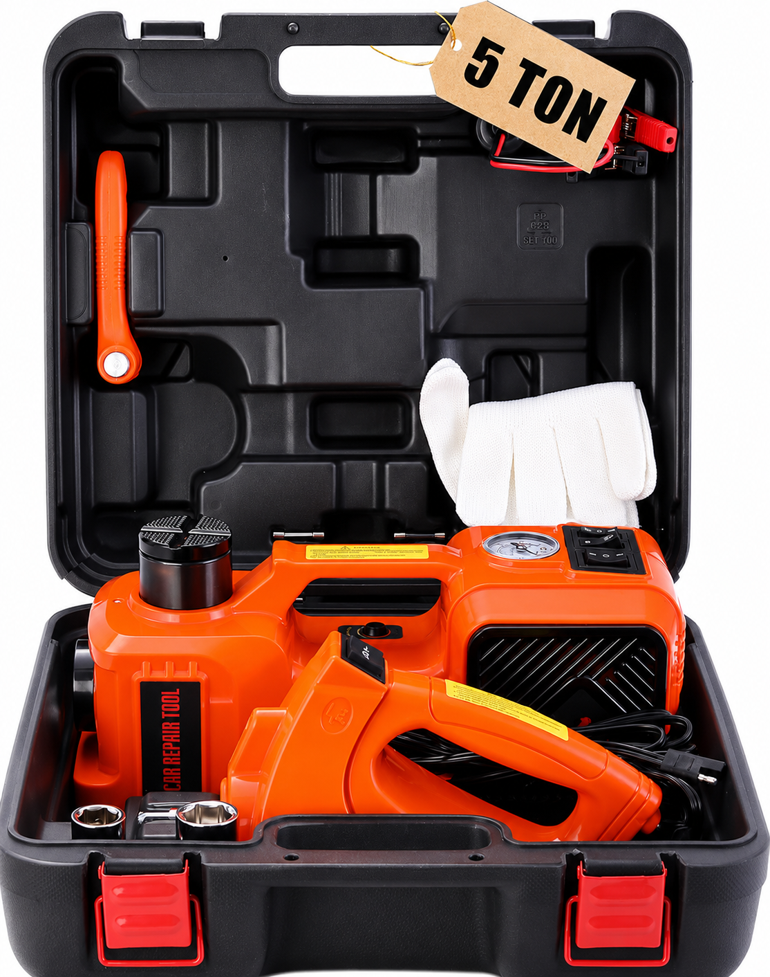 Starq 3in1 Electric Hydraulic Car Jack Kit with Impact Wrench and Tire Inflator Pump, 5 Ton 12V Hydraulic Jack with LED Light Lifting Range 6 to 17.7 inch Compactible for Car SUV MPV Sedan