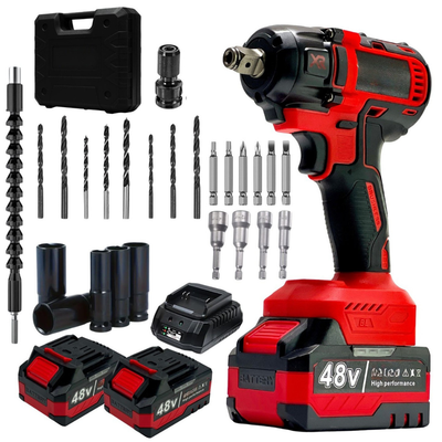 STARQ 4-in-1 Cordless Impact Wrench/Driver Drill 48V, 850Nm Torque, 2×5.0Ah Li-ion Batteries, Variable Speed, LED Light | 30-Piece Kit of Sockets & Bits, Fast Charger & Carry Case.