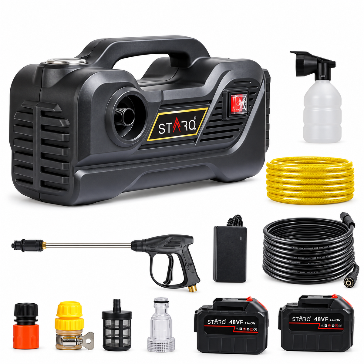 STARQ TurboMax 48V Cordless High Pressure Washer, 1020 Watts, 100 Bar, 8 LPM, with 2 x 27000mAh Batteries, 8 Meter Hose Portable Car, Bike, and Home Cleaning